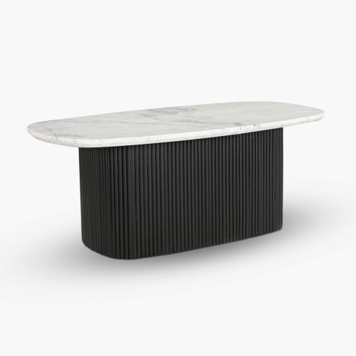 IFIPF-1002 Oval Coffee Table with White Marble, Fluted Base