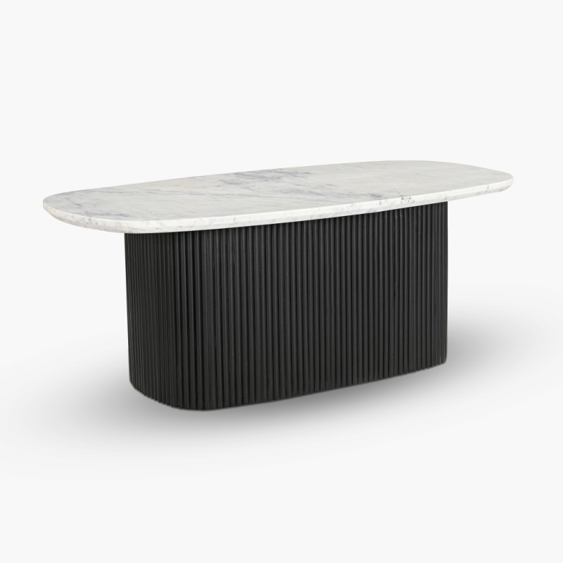 IFIPF-1002 Oval Coffee Table with White Marble, Fluted Base