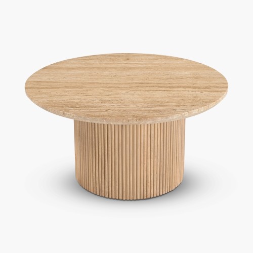 IFIPF-1005 Round Coffee Table with Travertine Marble, Fluted Base