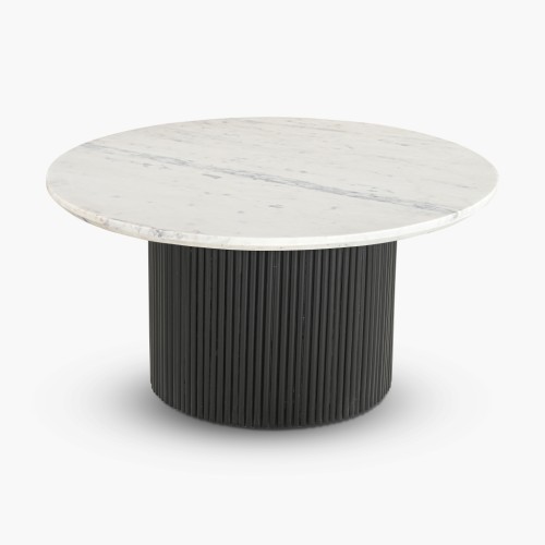 IFIPF-1006 Round Coffee Table with White Marble, Fluted Base