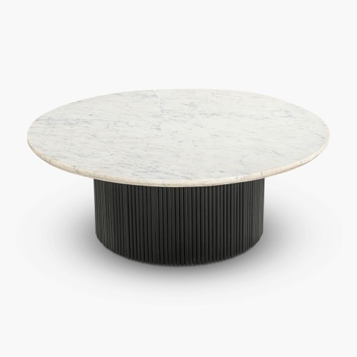 IFIPF-1008 Round Coffee Table with White Marble, Fluted Base