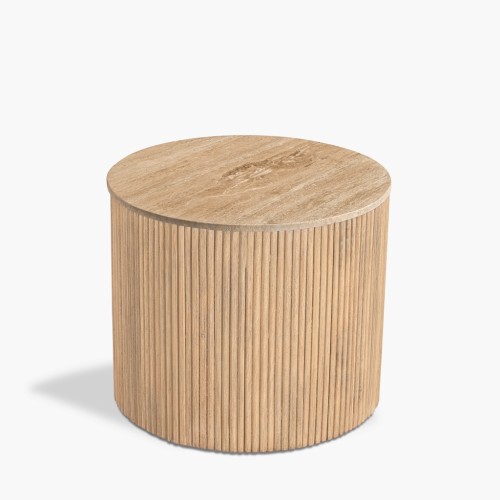 IFIPF-1009 Round End Table with Travertine Marble, Fluted Base