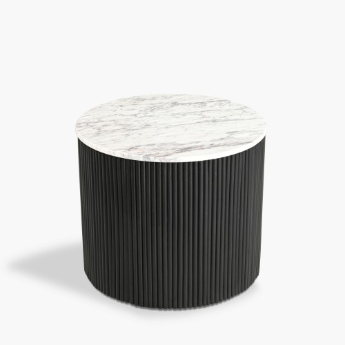 IFIPF-1010 Round End Table with White Marble, Fluted Base
