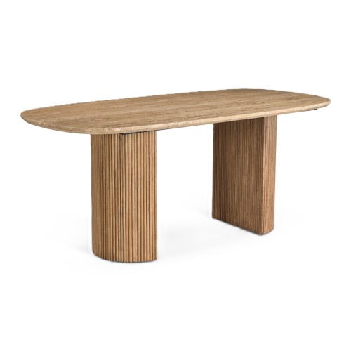 IFIPF-1011 Dining Table with Travertine Marble, Fluted Base