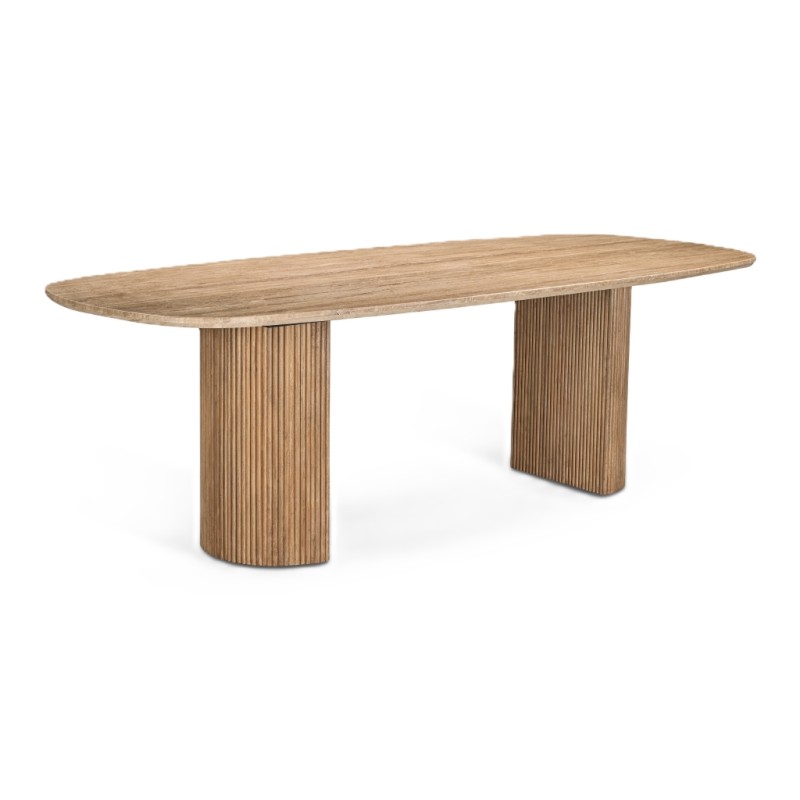 IFIPF-1013 Dining Table with Travertine Marble, Fluted Base