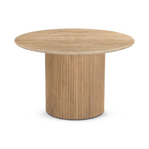 IFIPF-1015 Round Dining Table with Travertine Marble, Fluted Base