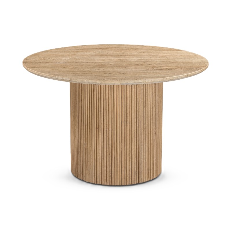 IFIPF-1015 Round Dining Table with Travertine Marble, Fluted Base