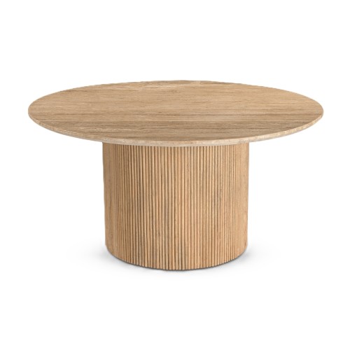 IFIPF-1017 Round Dining Table with Travertine Marble, Fluted Base