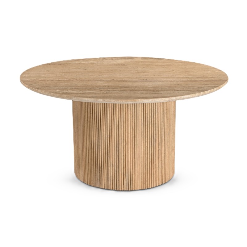 IFIPF-1017 Round Dining Table with Travertine Marble, Fluted Base