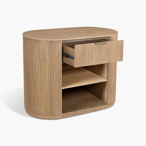 IFIPF-1023 1 Drawer Nightstand with Travertine Marble, Fluted Base