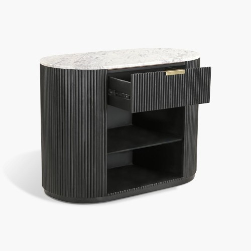 IFIPF-1024 1 Drawer Nightstand with White Marble, Fluted Base