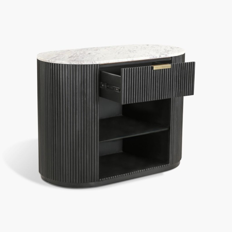 IFIPF-1024 1 Drawer Nightstand with White Marble, Fluted Base