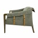 Delphine Club Chair in 013 Denim Fabric, 8010 Top Grain Leather Straps