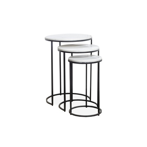 RK-36322B End Table (set of 3) - Black Finish / White Marble