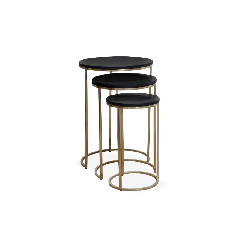 RK-36322G End Table (set of 3) - Black Finish / Black Marble
